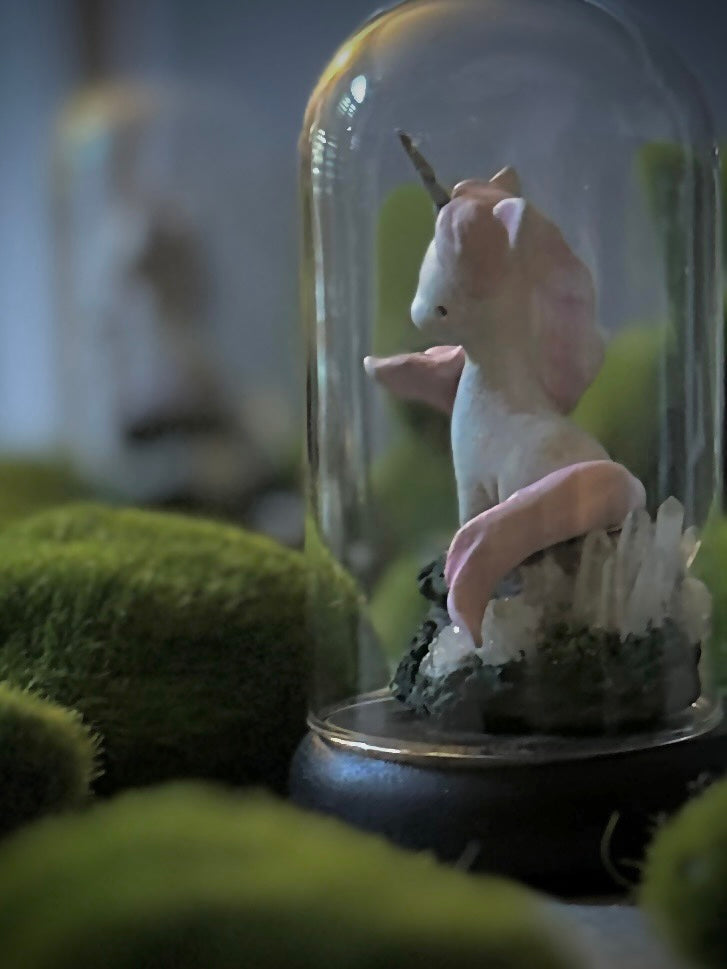 Pink Captured Unicorn 4 inch Glass Cloche