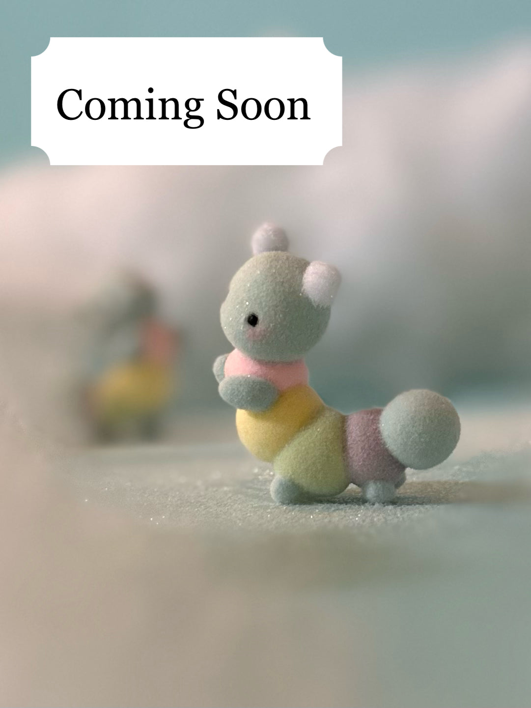 Preorder Rainbow Fuzzypillar 2 inch Flocked Figurine with Wooden Display Base
