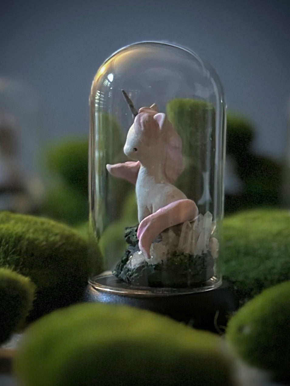 Pink Captured Unicorn 4 inch Glass Cloche