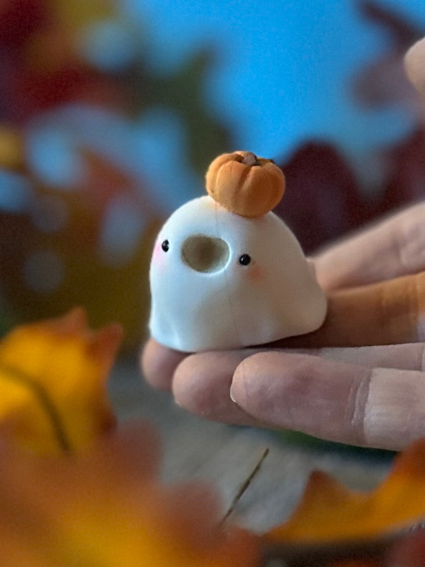 Derpy Boo 1.5 clay figurine with wooden base. Not flocked