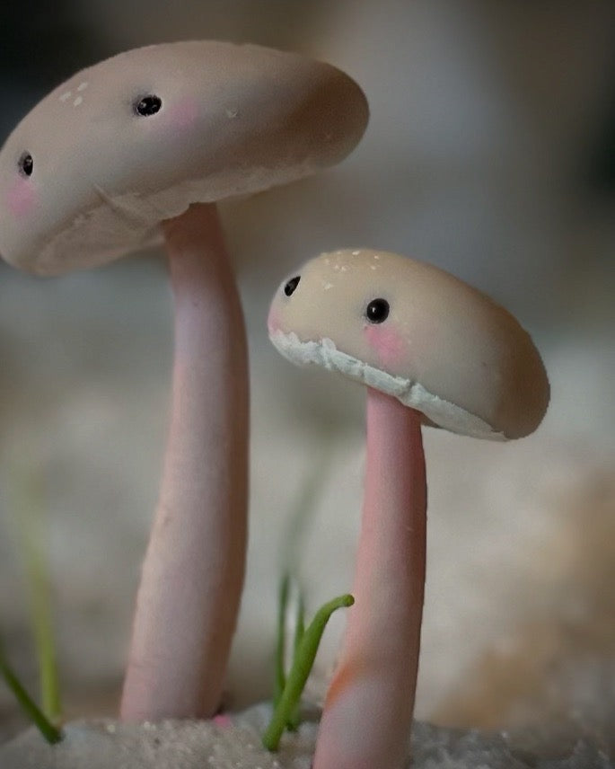 Preorder Muppet Mushroom Pair 3 inch figurine, art toy on base