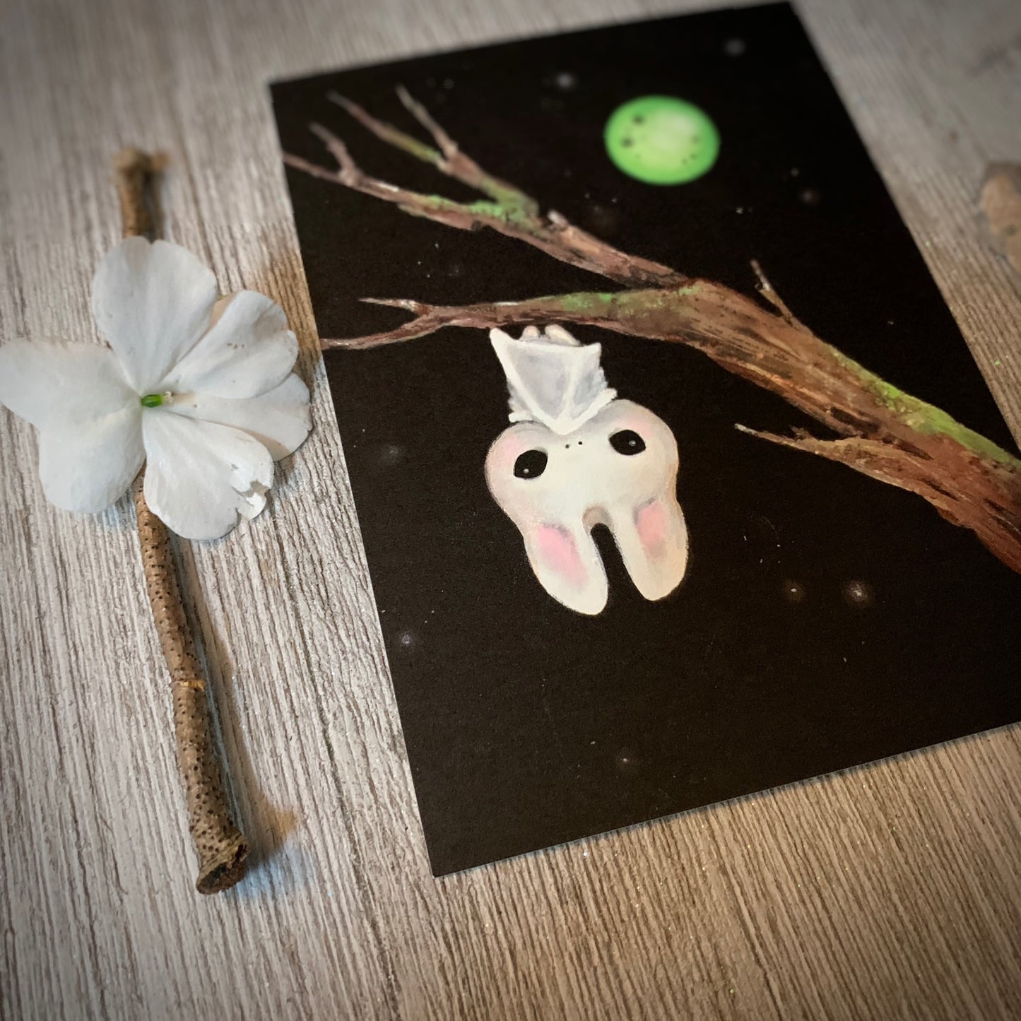 4x6 Full Moon Familiar Bat Print