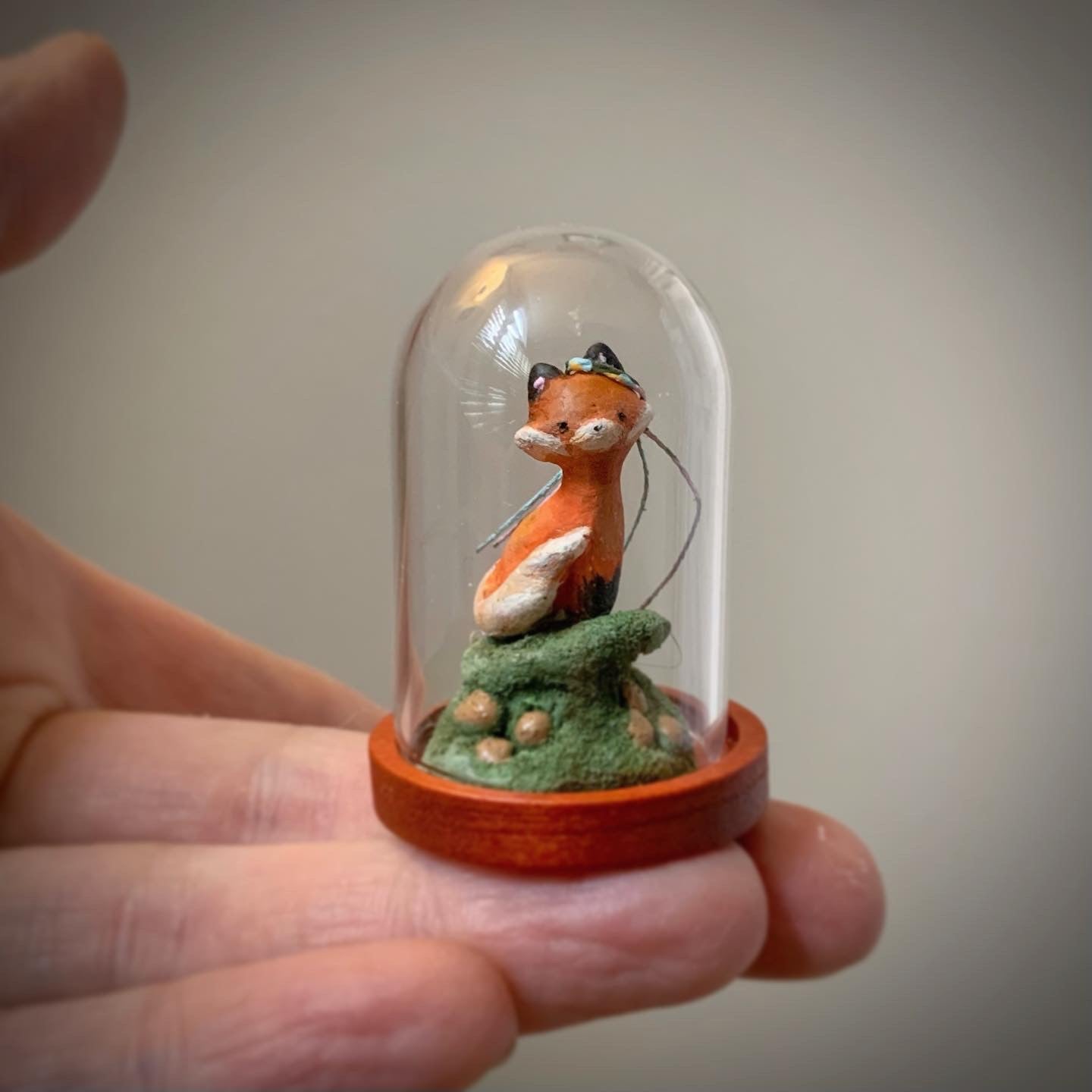Summoner of Spring Fox in 1.5 inch Glass Cloche