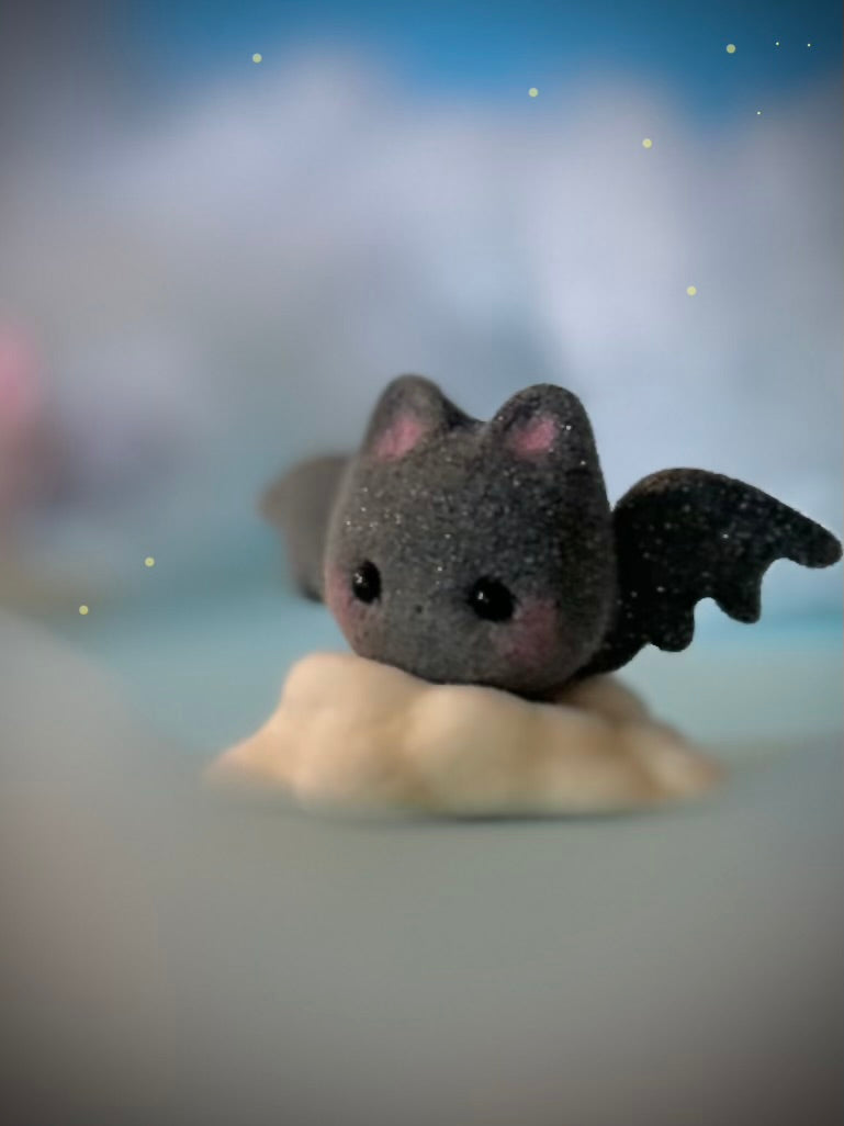 Preorder Black Sugar Bat  2 x 3 inch Flocked Figurine with Cloud base