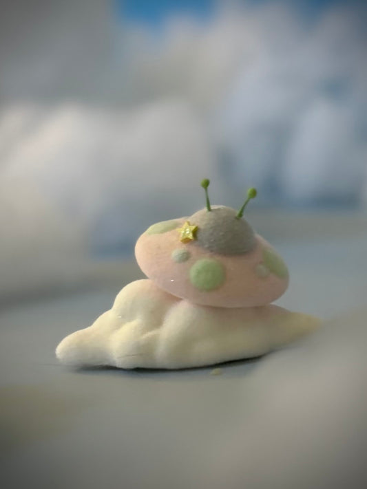 Preorder Pink Flying Saucer 3 inch Flocked Figure with  Flocked Cloud Base