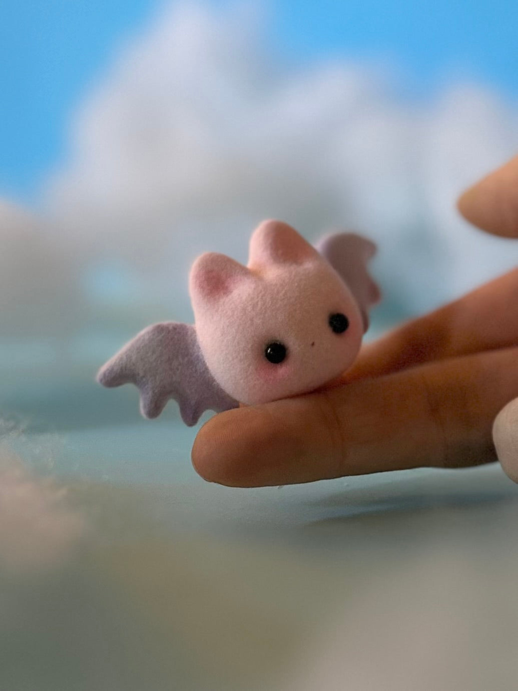 Preorder Pink Sugar Bat  2 x 3 inch Flocked Figurine with Cloud base