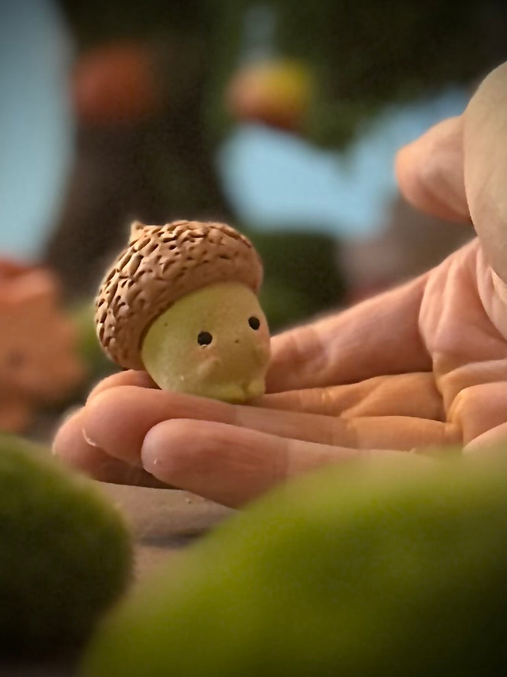Preorder Little Green Acorn 1.5 inch Flocked Figurine with wooden display base (Copy)