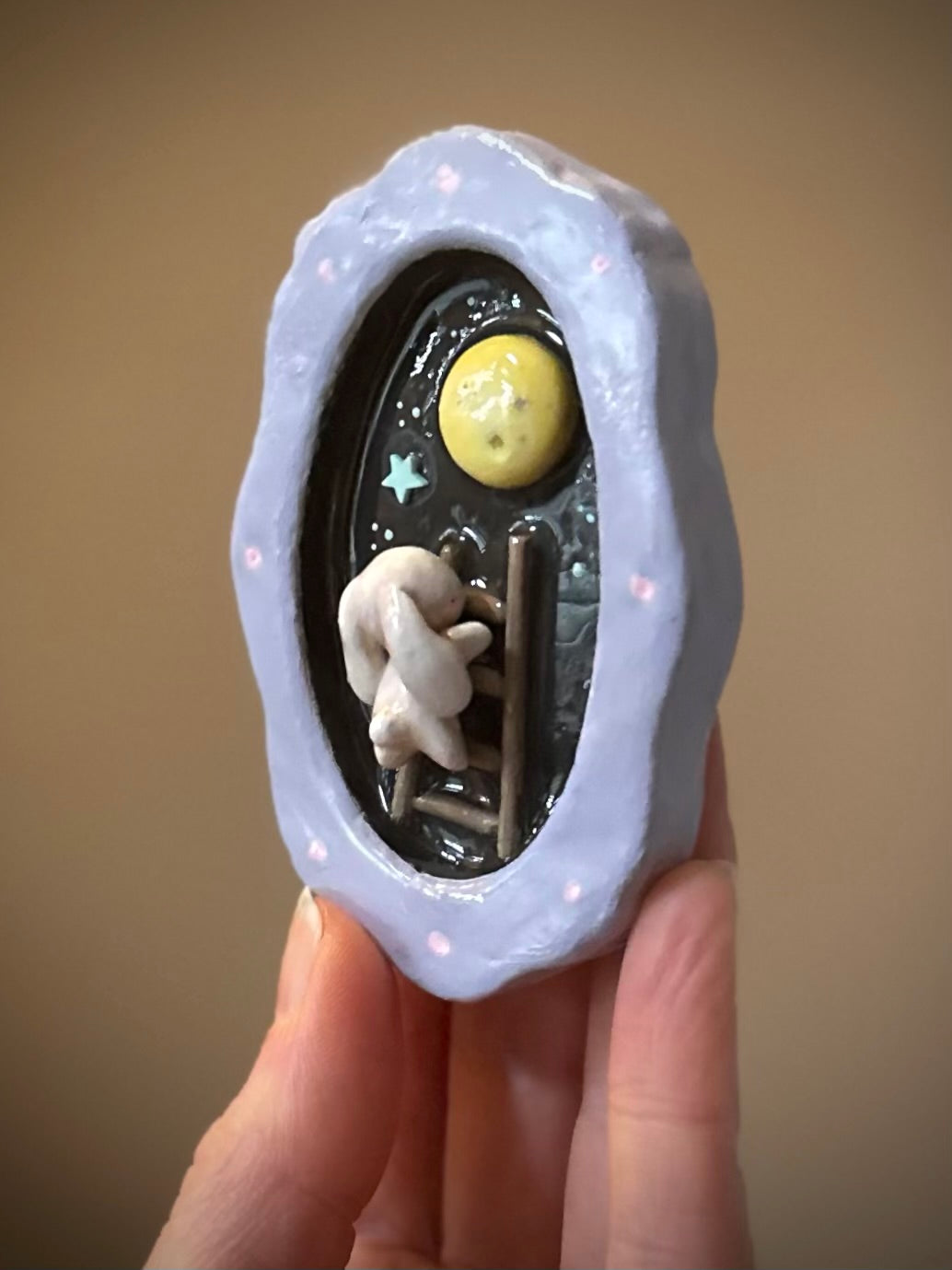 Ladder to the Moon Mini Clay Wall Hanging 2.5x3.5