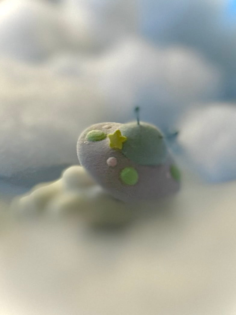 Preorder Lavender Flying Saucer 3 inch Flocked Figure with  Flocked Cloud Base