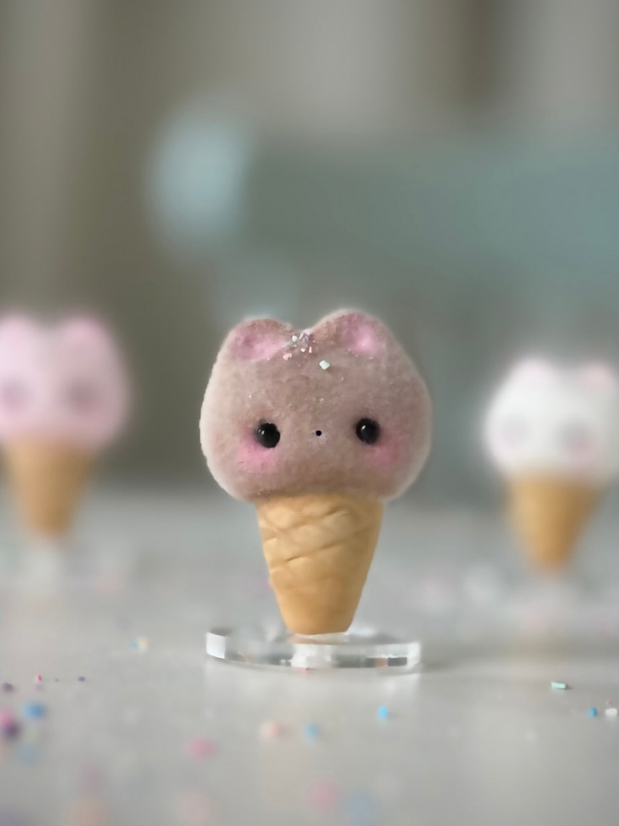 Preorder chocolate Kitty Cone  2  inch Flocked Figurine with clear stand