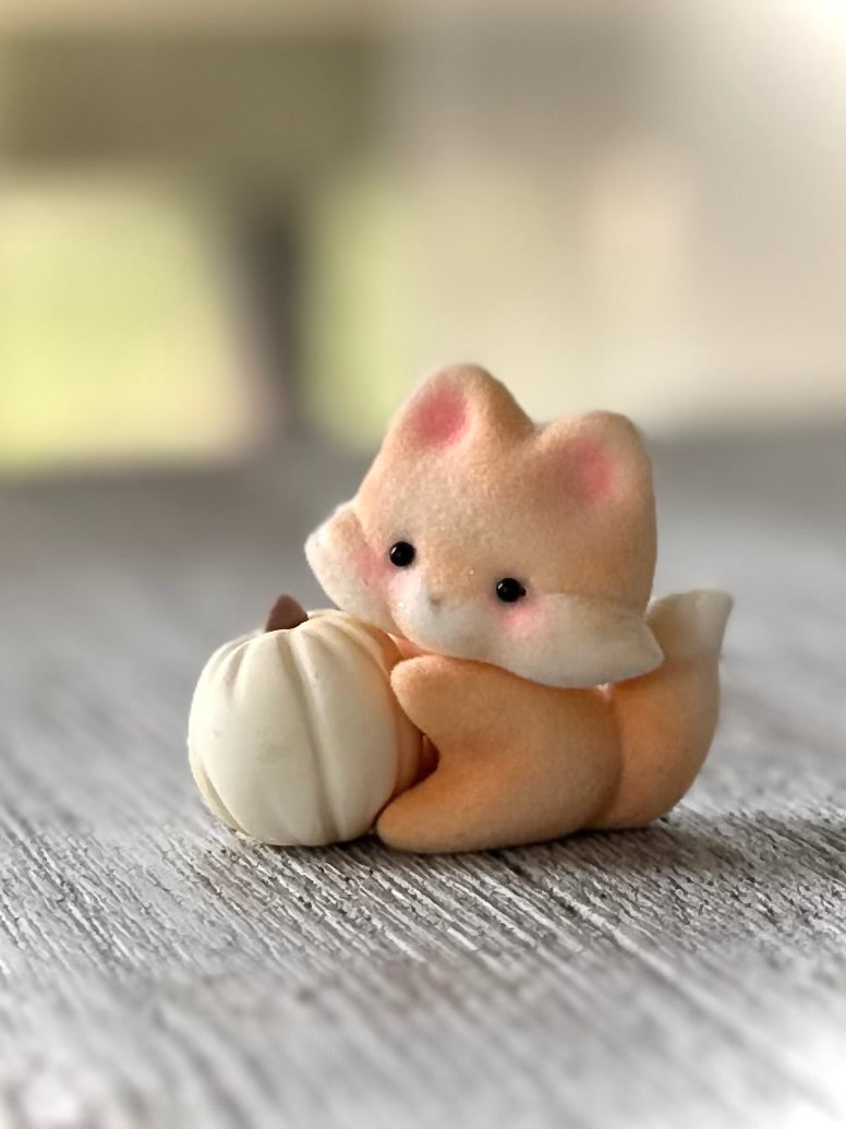 Preorder Pumpkin Fox 2 x 2inch Flocked Figurine with wooden display base