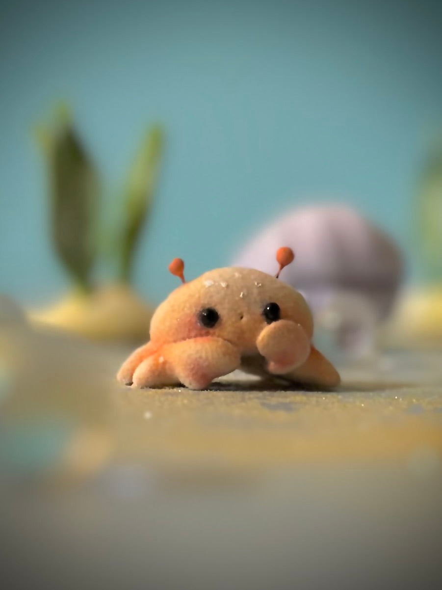 Preorder Little Crabby  1.5 inch Flocked Figurine with wooden display base