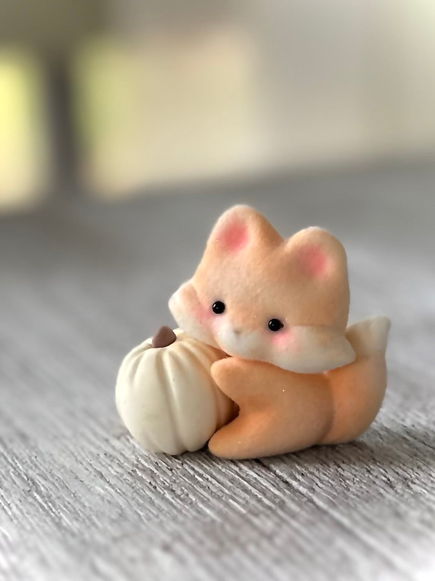 Preorder Pumpkin Fox 2 x 2inch Flocked Figurine with wooden display base