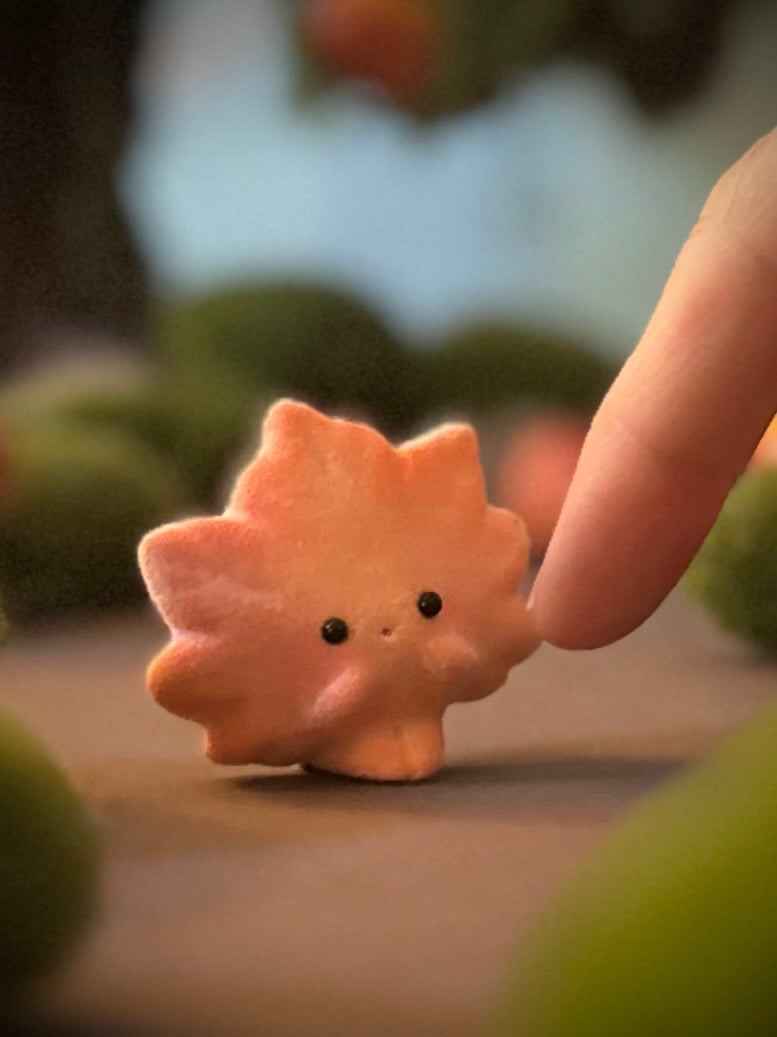 Preorder Little maple Leafy 1.5 inch Flocked Figurine with wooden display base
