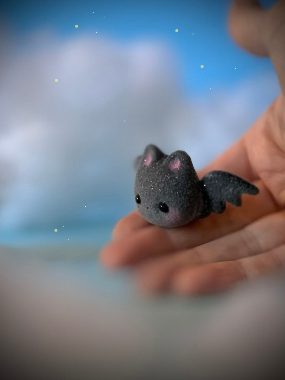 Preorder Black Sugar Bat  2 x 3 inch Flocked Figurine with Cloud base