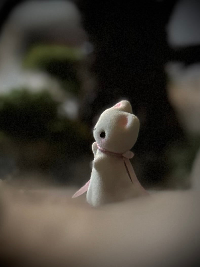 Preorder Ghost Kitten 1.75 inch Flocked Figurine with wooden display base
