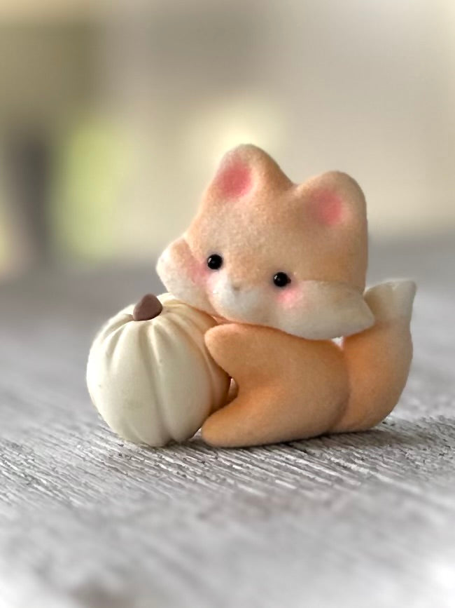 Preorder Pumpkin Fox 2 x 2inch Flocked Figurine with wooden display base
