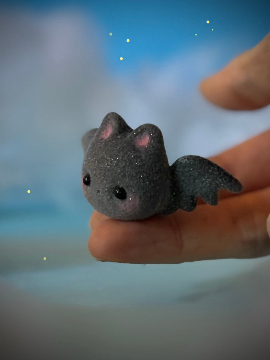Preorder Black Sugar Bat  2 x 3 inch Flocked Figurine with Cloud base
