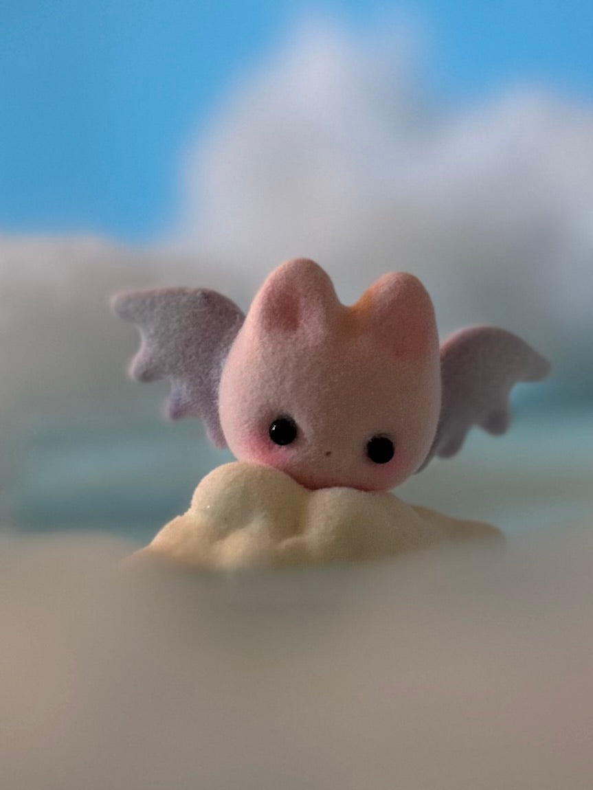 Preorder Pink Sugar Bat  2 x 3 inch Flocked Figurine with Cloud base