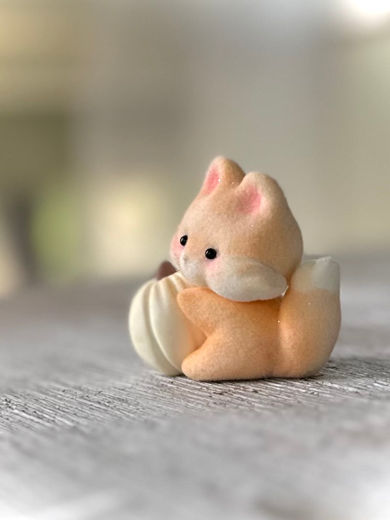 Preorder Pumpkin Fox 2 x 2inch Flocked Figurine with wooden display base