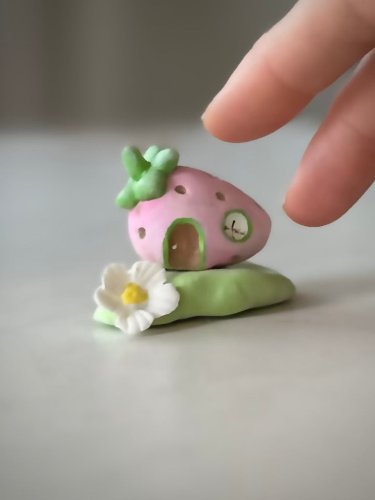 Pink Strawberry House, 2 inch figurine