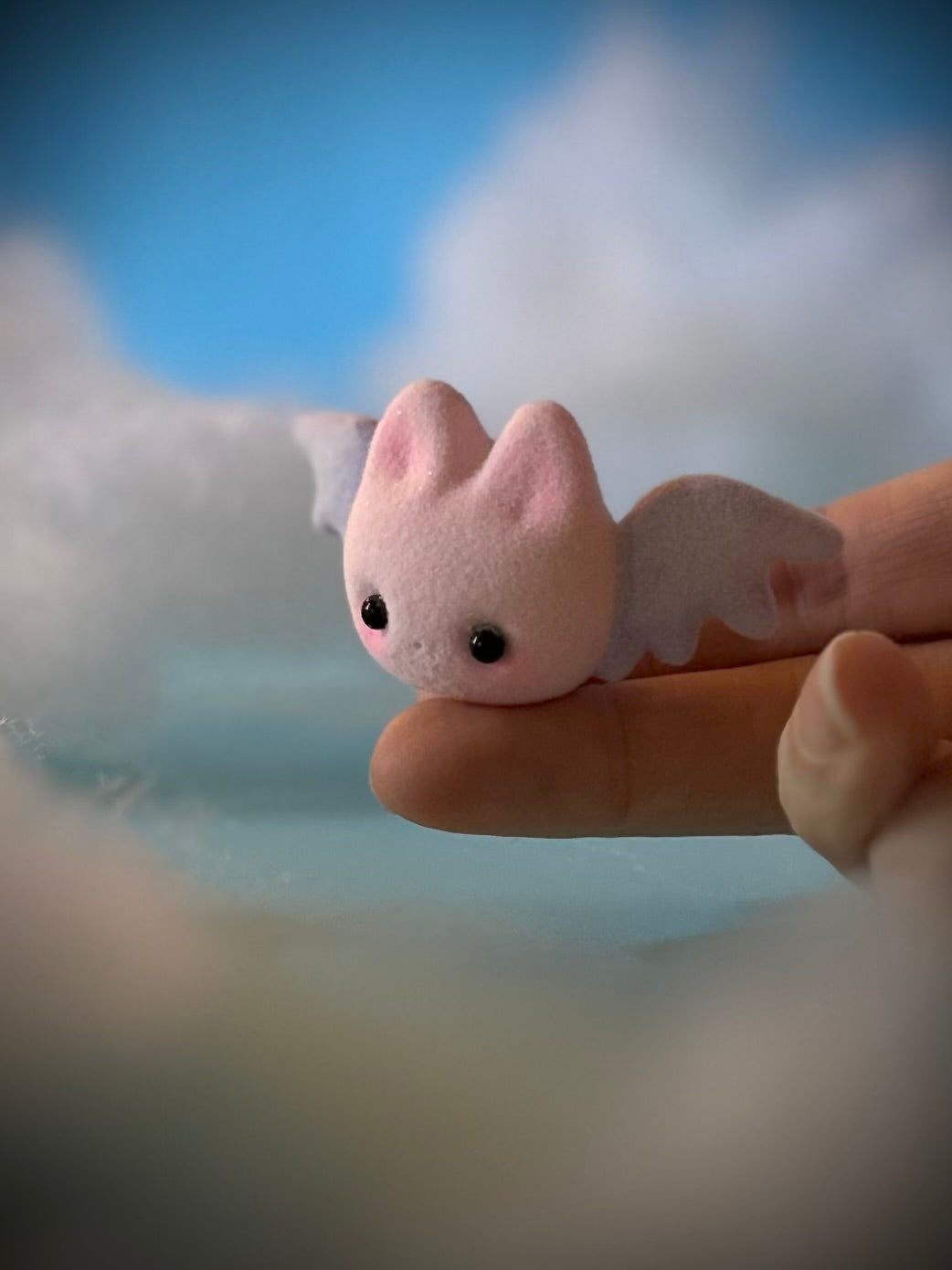 Preorder Pink Sugar Bat  2 x 3 inch Flocked Figurine with Cloud base
