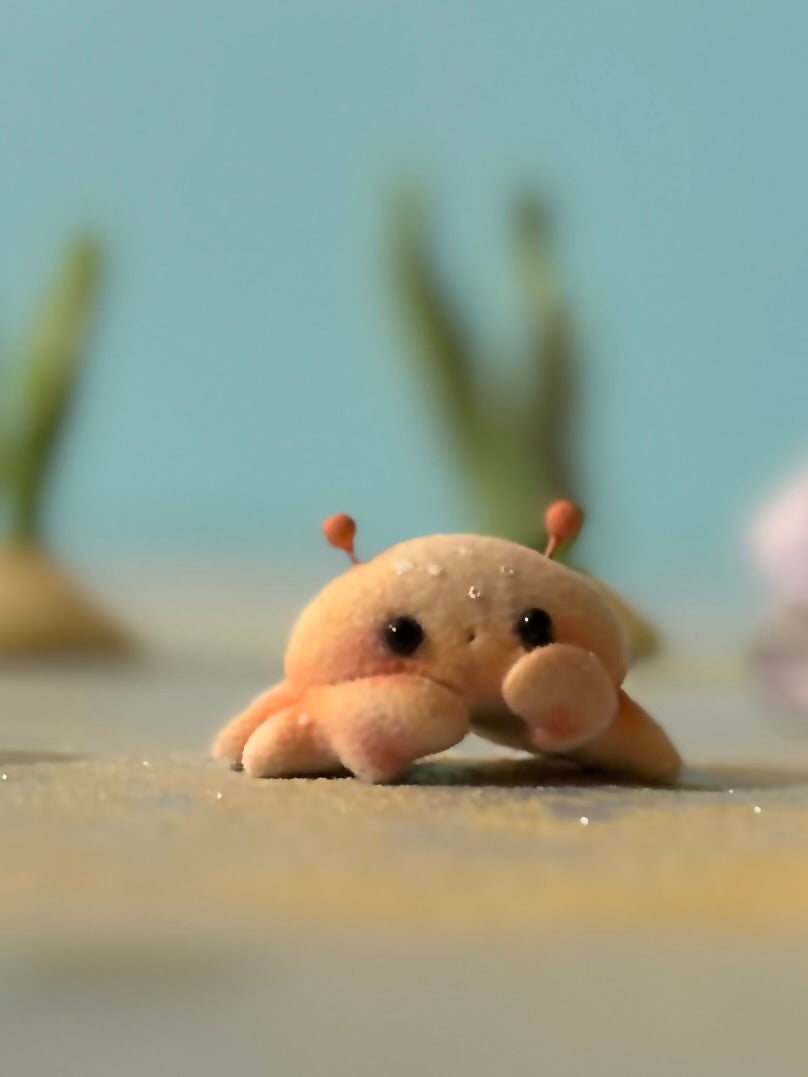 Preorder Little Crabby  1.5 inch Flocked Figurine with wooden display base