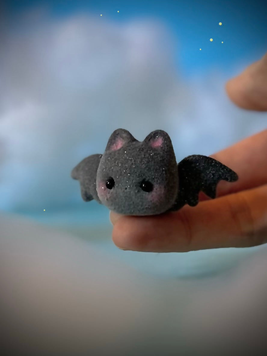 Preorder Black Sugar Bat  2 x 3 inch Flocked Figurine with Cloud base
