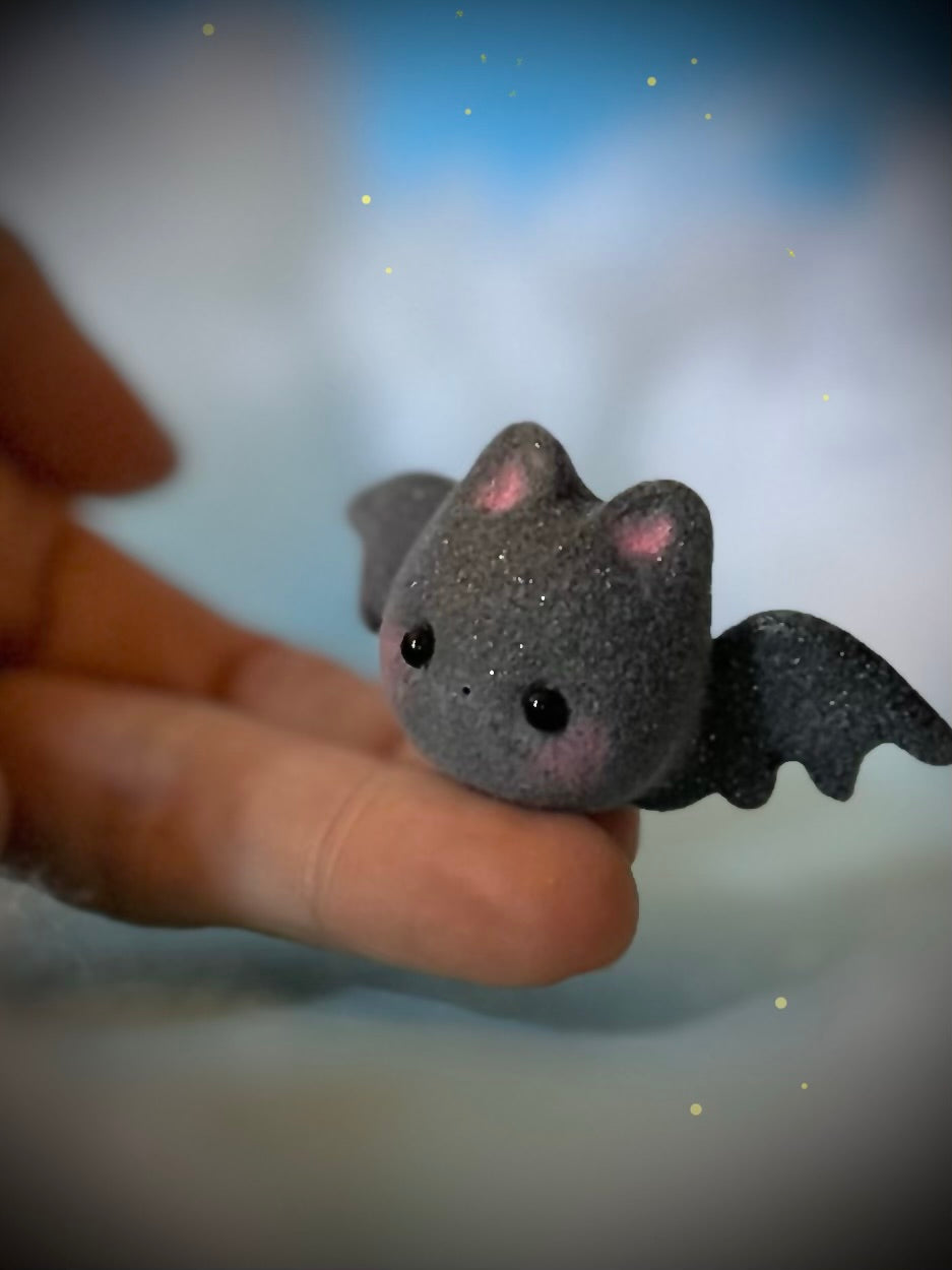 Preorder Black Sugar Bat  2 x 3 inch Flocked Figurine with Cloud base
