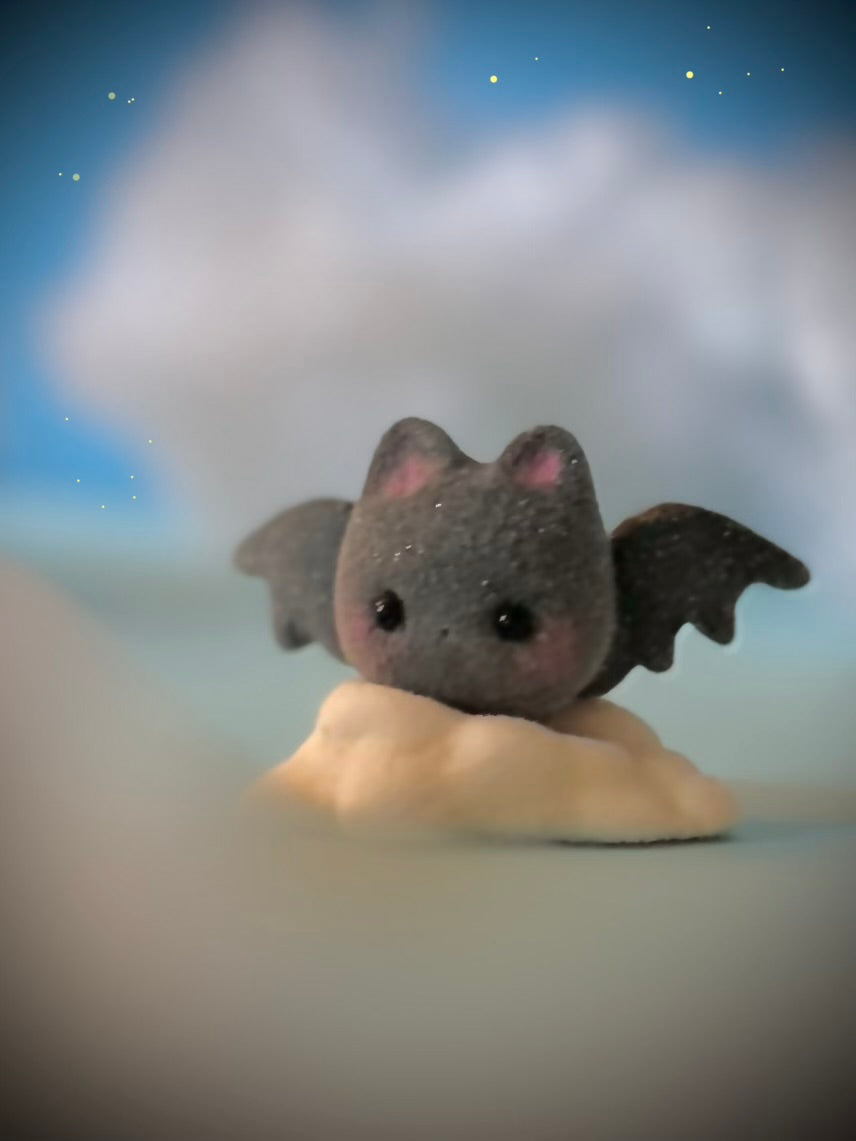 Preorder Black Sugar Bat  2 x 3 inch Flocked Figurine with Cloud base