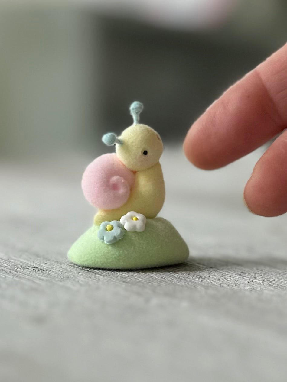 Preorder Spring Snail  1 inch Flocked Figurine
