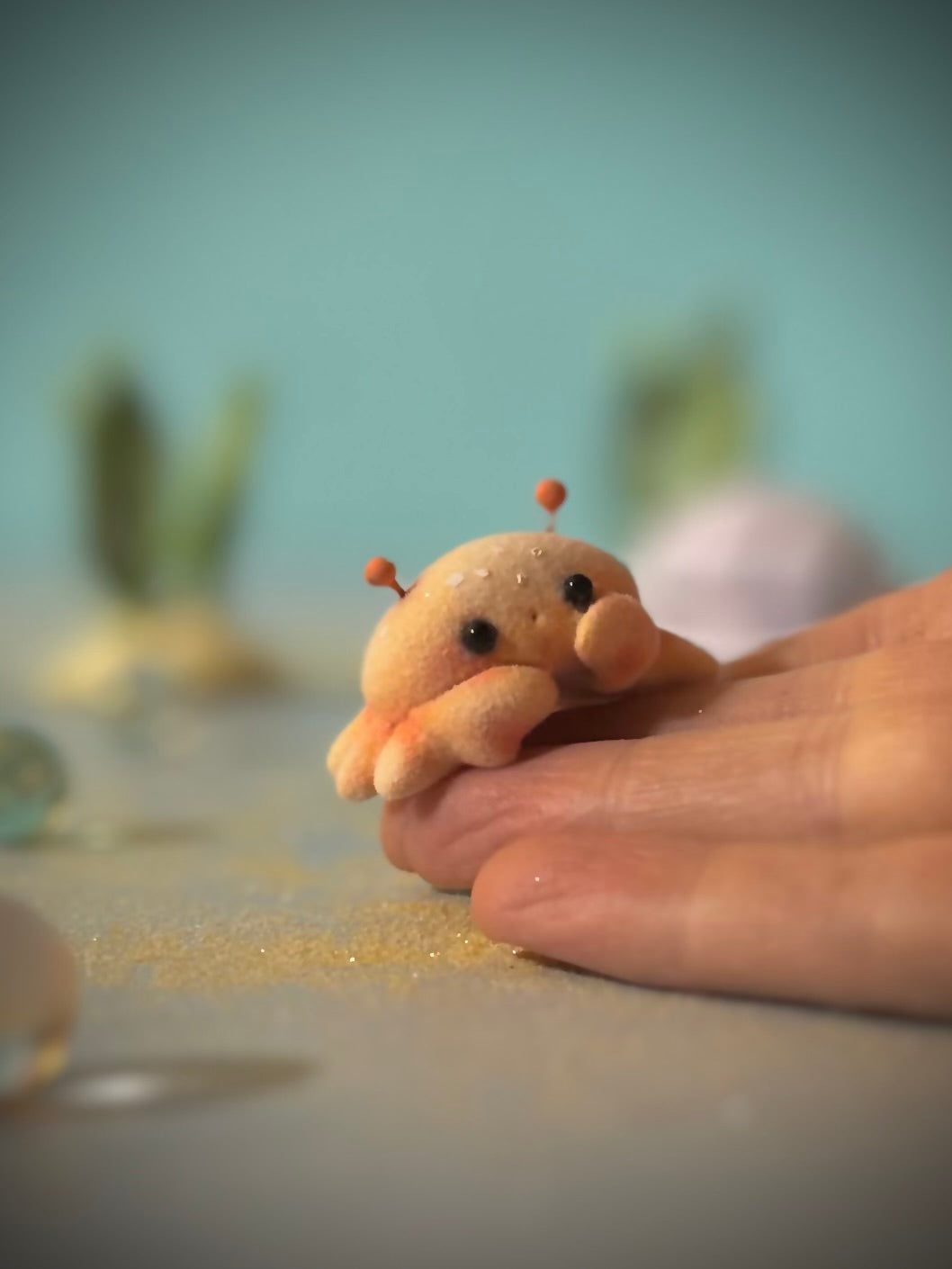 Preorder Little Crabby  1.5 inch Flocked Figurine with wooden display base