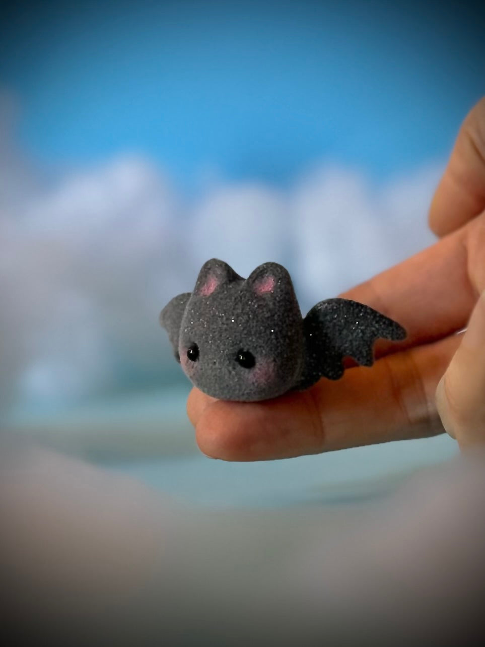 Preorder Black Sugar Bat  2 x 3 inch Flocked Figurine with Cloud base