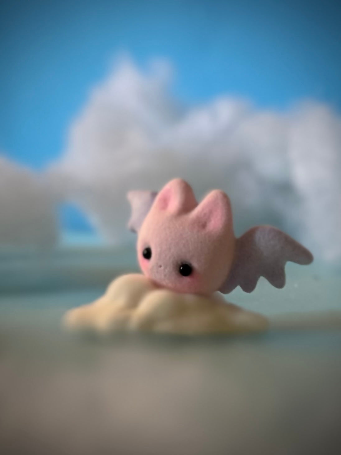 Preorder Pink Sugar Bat  2 x 3 inch Flocked Figurine with Cloud base