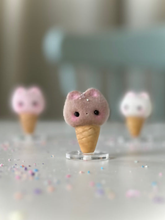 Preorder chocolate Kitty Cone  2  inch Flocked Figurine with clear stand