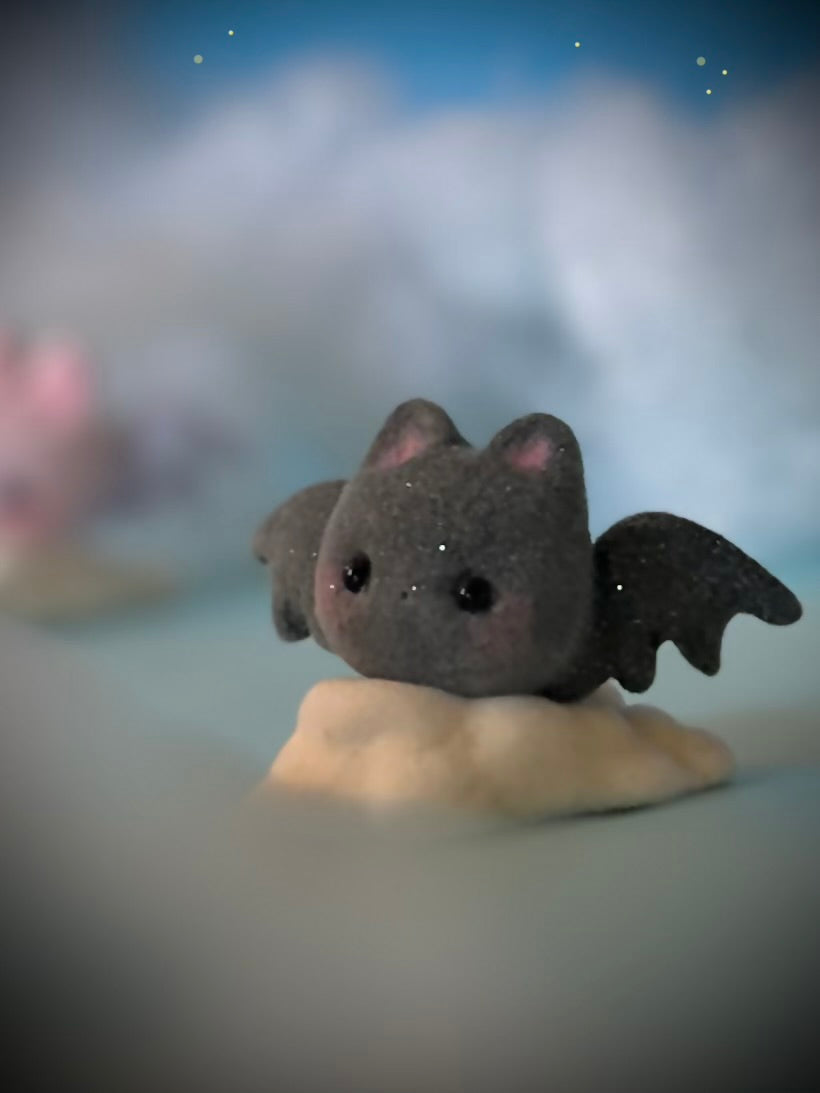 Preorder Black Sugar Bat  2 x 3 inch Flocked Figurine with Cloud base