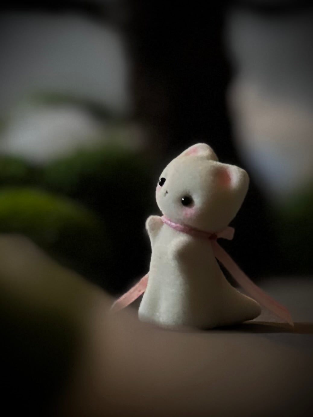 Preorder Ghost Kitten 1.75 inch Flocked Figurine with wooden display base