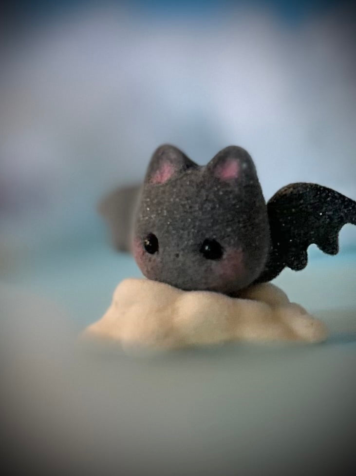 Preorder Black Sugar Bat  2 x 3 inch Flocked Figurine with Cloud base
