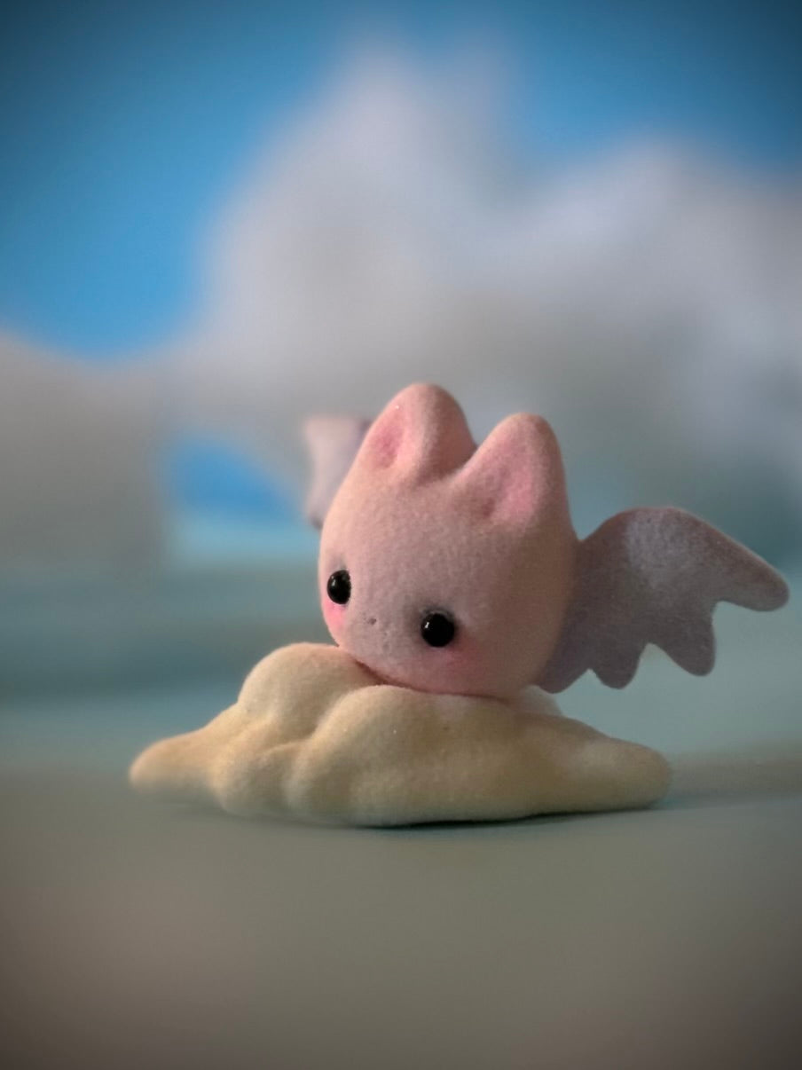 Preorder Pink Sugar Bat  2 x 3 inch Flocked Figurine with Cloud base