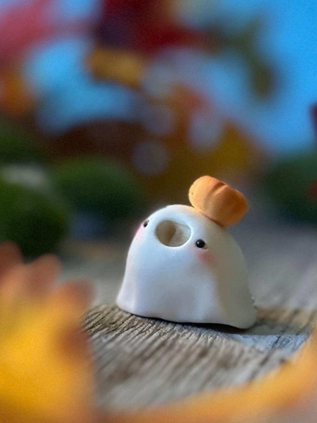 Derpy Boo 1.5 clay figurine with wooden base. Not flocked