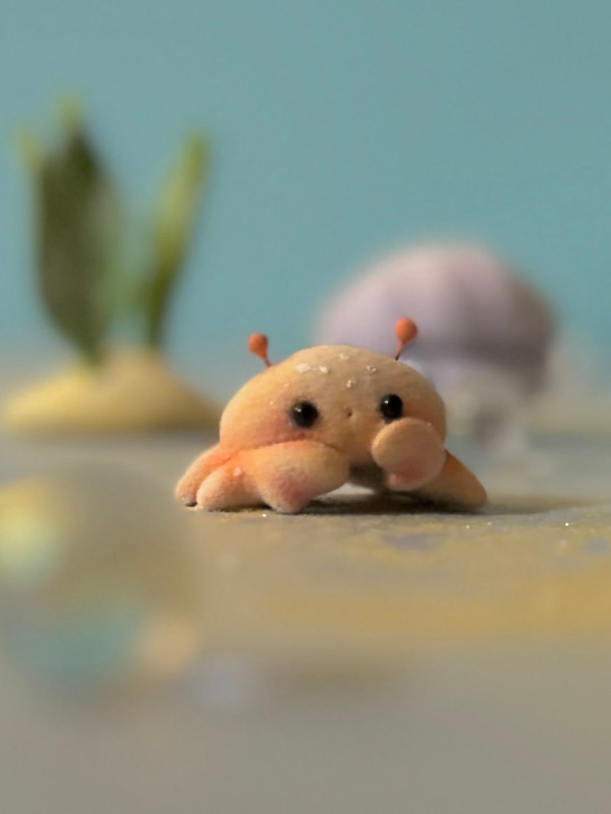 Preorder Little Crabby  1.5 inch Flocked Figurine with wooden display base