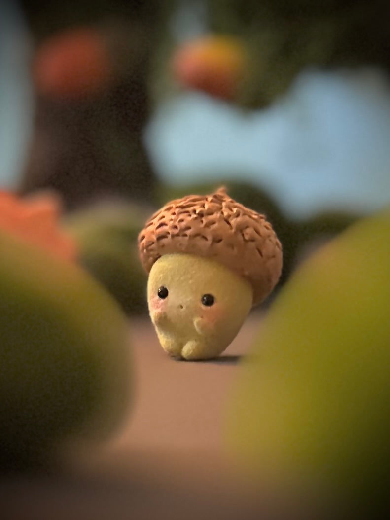 Preorder Little Green Acorn 1.5 inch Flocked Figurine with wooden display base (Copy)