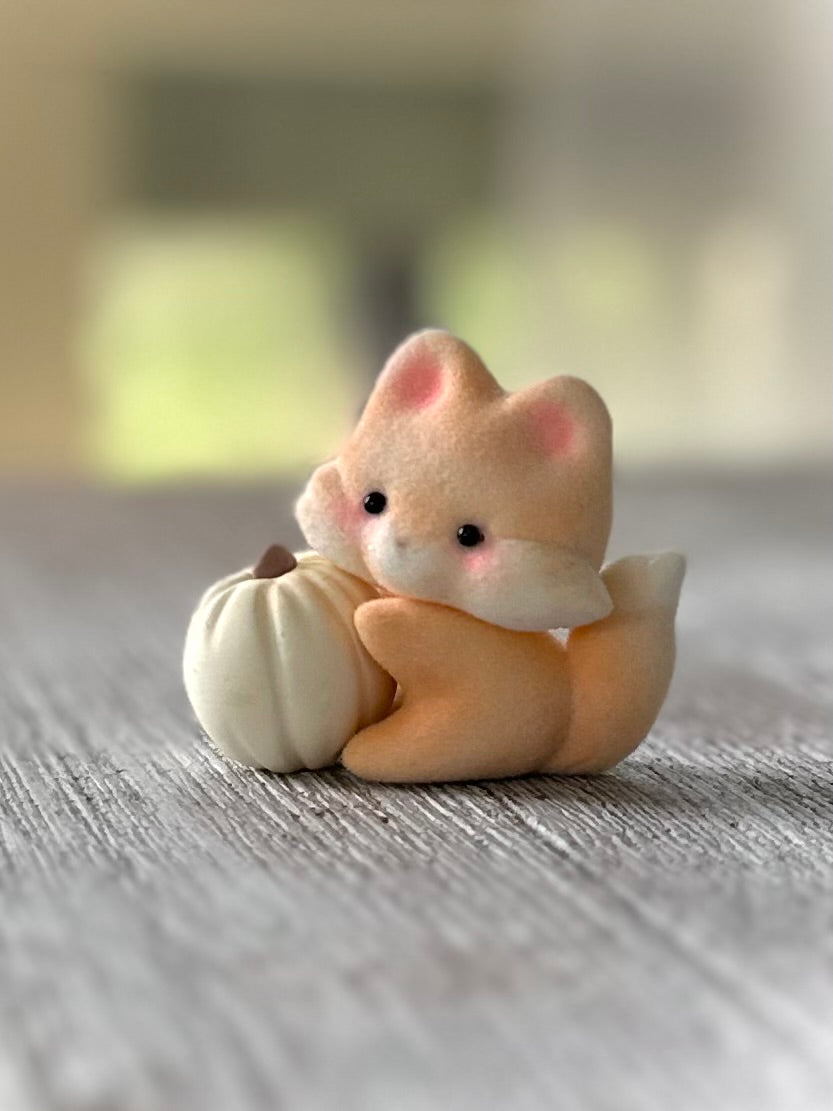 Preorder Pumpkin Fox 2 x 2inch Flocked Figurine with wooden display base