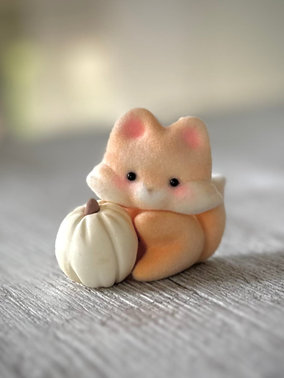 Preorder Pumpkin Fox 2 x 2inch Flocked Figurine with wooden display base