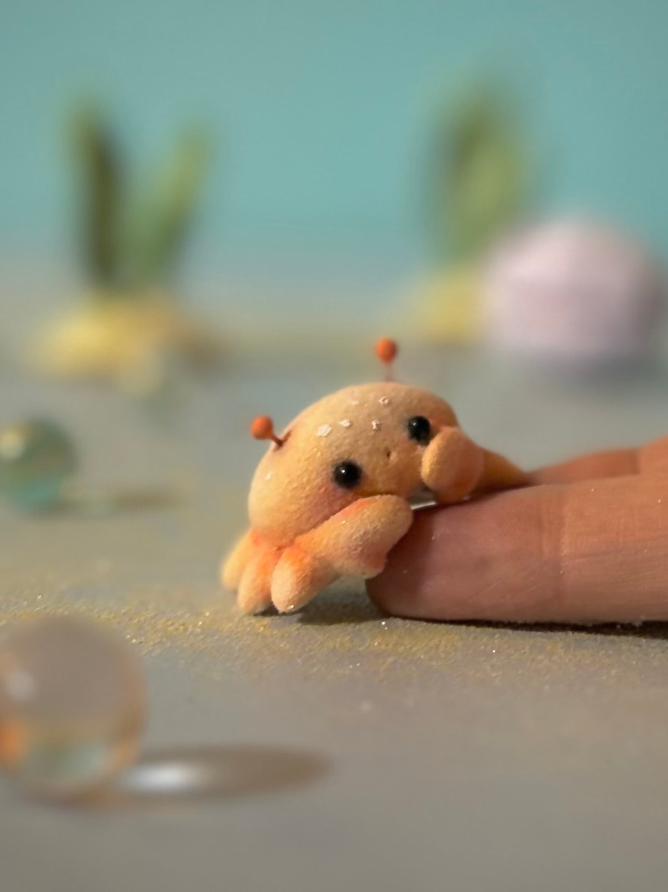 Preorder Little Crabby  1.5 inch Flocked Figurine with wooden display base