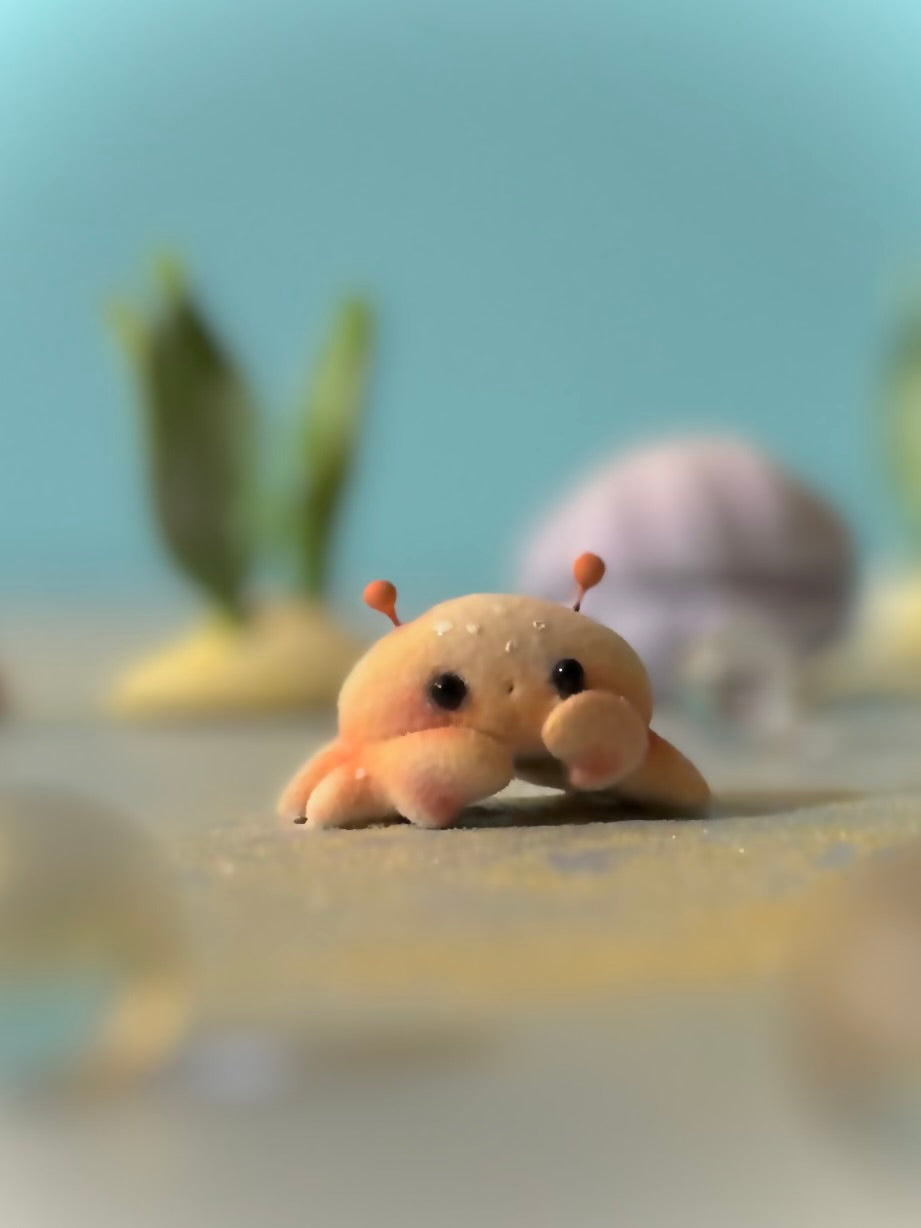 Preorder Little Crabby  1.5 inch Flocked Figurine with wooden display base