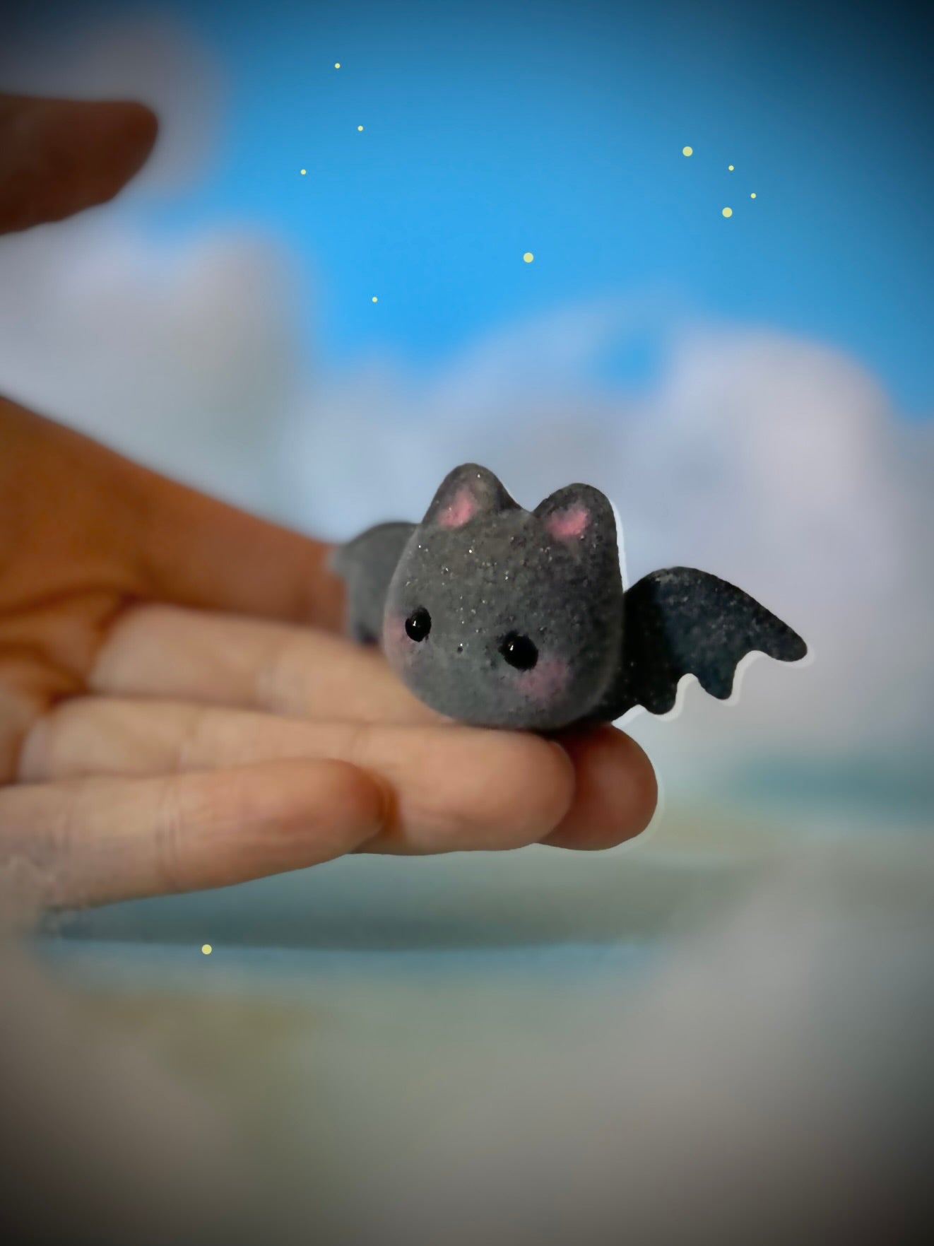 Preorder Black Sugar Bat  2 x 3 inch Flocked Figurine with Cloud base