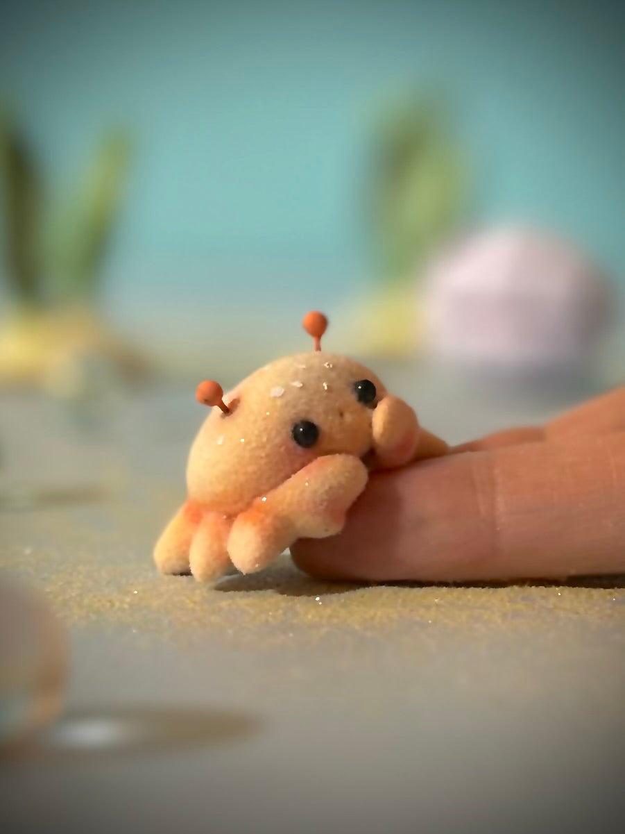 Preorder Little Crabby  1.5 inch Flocked Figurine with wooden display base
