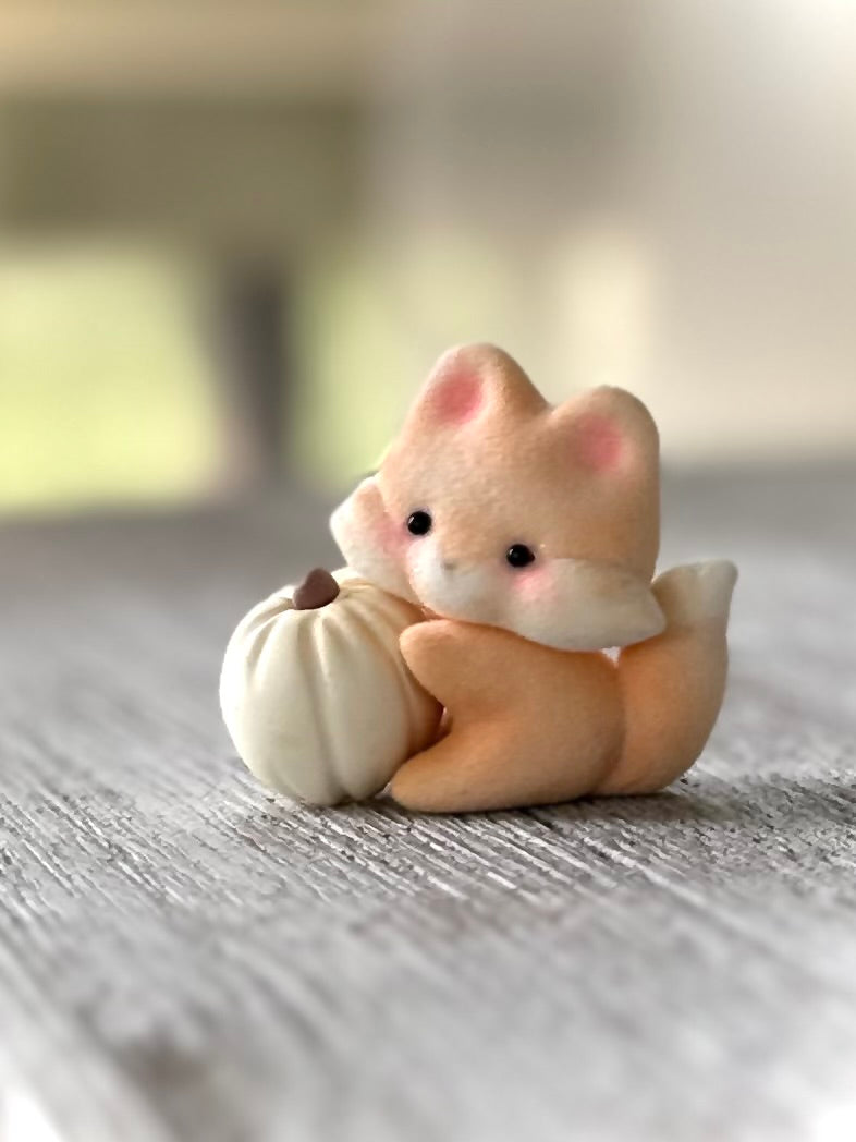Preorder Pumpkin Fox 2 x 2inch Flocked Figurine with wooden display base
