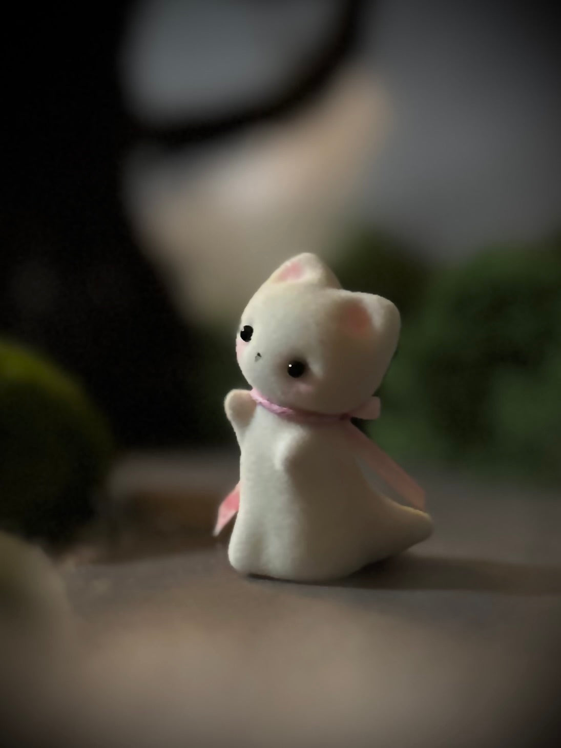 Preorder Ghost Kitten 1.75 inch Flocked Figurine with wooden display base
